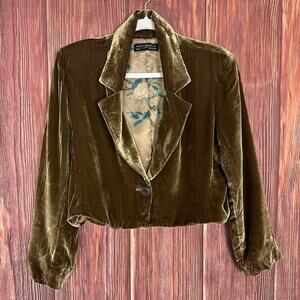 Peruvian Connection Velvet Crop Blazer US 12 Cropped Lined Holidays Gold